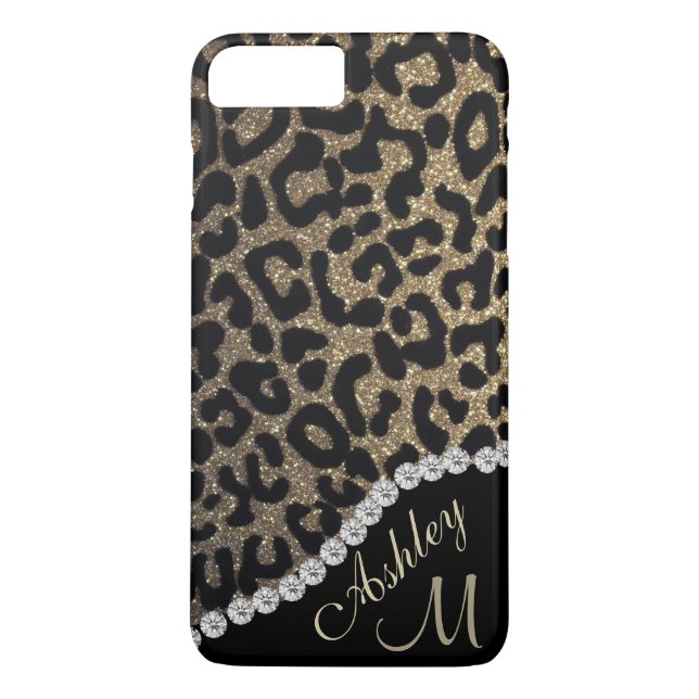 Monogramm für Diamanten und Leopard-Glitzer Case-Mate iPhone Hülle (Rückseite)