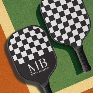 Monogramm für die ästhetische schwarz-weiß kariert pickleball schläger