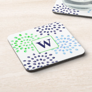 Monogramm für die blaue Blume von Aquarellfarbe Getränkeuntersetzer