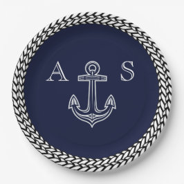 Monogramm für die blaue Streifen des Nautic Navy Pappteller
