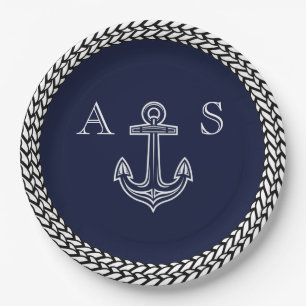 Monogramm für die blaue Streifen des Nautic Navy Pappteller