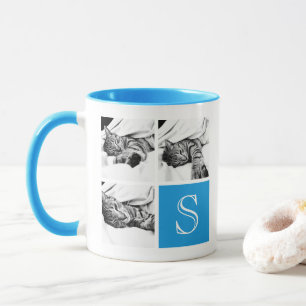 Monogramm für die blaue und weiße Grafik Tasse