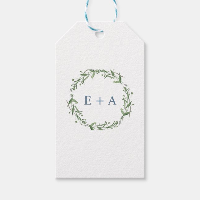 Monogramm für die blaue Wasserfarbe Geschenkanhänger (Vorderseite)