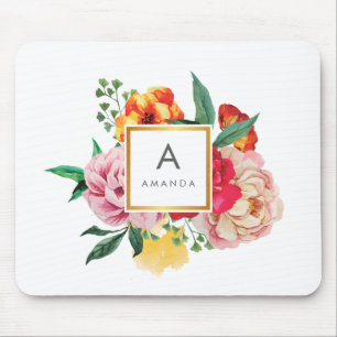 Monogramm für die Blume der Girly TRENDY Wasserfar Mousepad