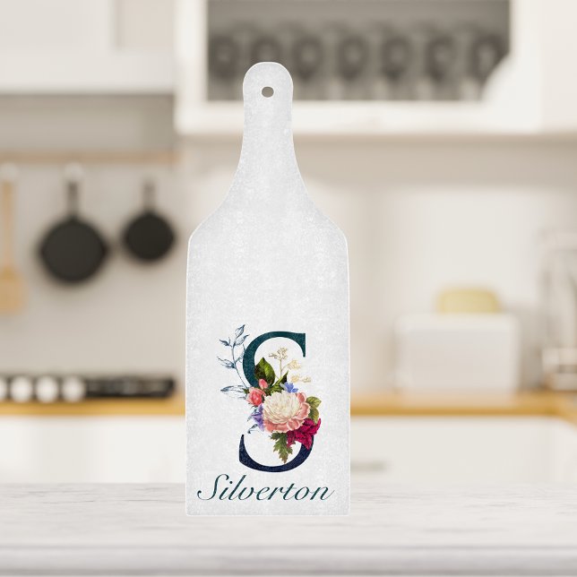 Monogramm für die extravagante florale Marine S Schneidebrett (Von Creator hochgeladen)