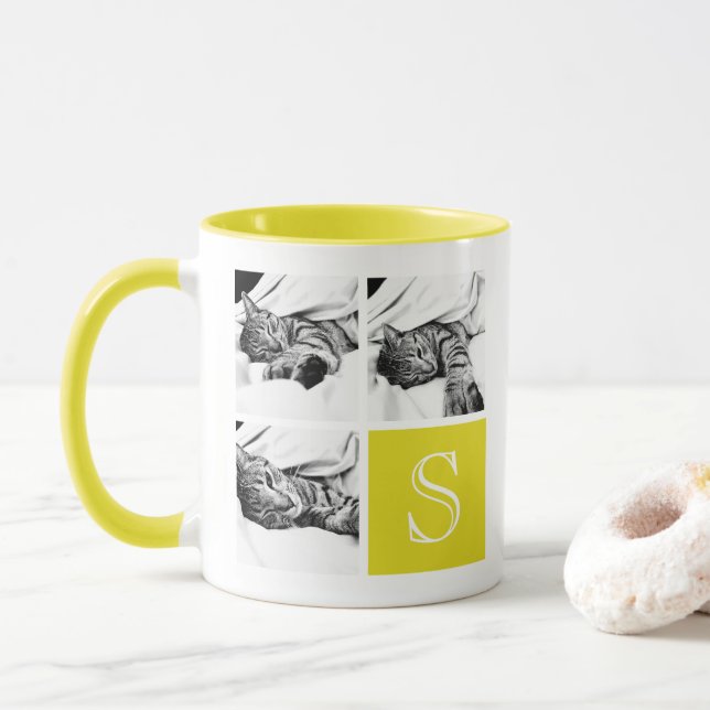 Monogramm für die FotoCollage Gelb und Weiß Tasse (Mit Donut)