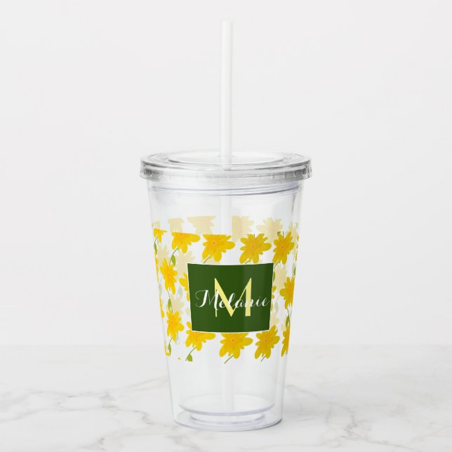 Monogramm für die gelbe Blume Acryltrinkbecher (Vorderseite)