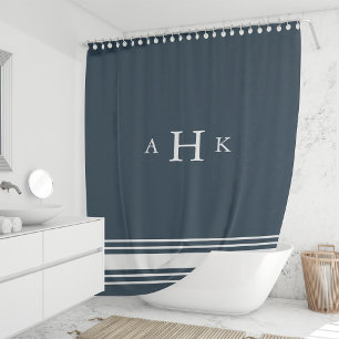 Monogramm für die Grenze zwischen Navy und White C Duschvorhang