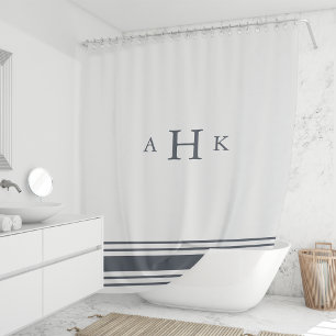 Monogramm für die Grenze zwischen Navy und White C Duschvorhang