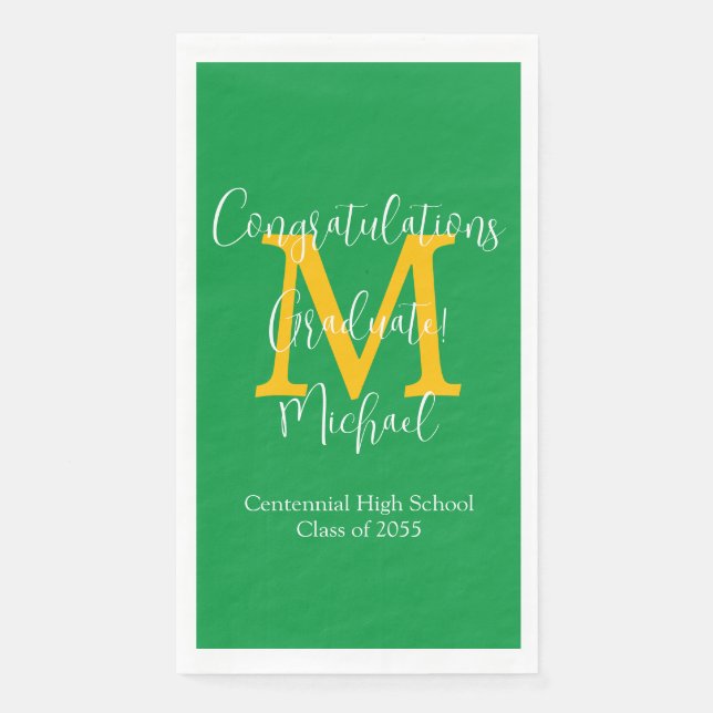 Monogramm für die grüne goldene Graduation Serviette (Vorderseite)