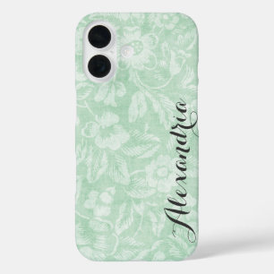 Monogramm für die grüne Vintage Blumenschrift iPhone 16 Hülle