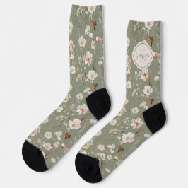 Monogramm für die grüne Wildblume des benutzerdefi Socken
