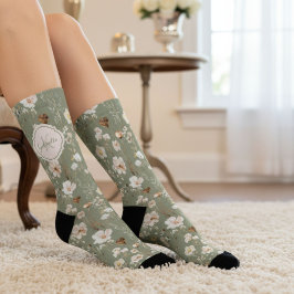 Monogramm für die grüne Wildblume des benutzerdefi Socken