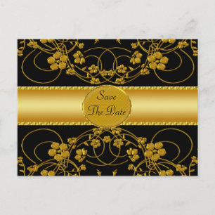 Monogramm für die Hochzeit von Gold und Black Flor Ankündigungspostkarte