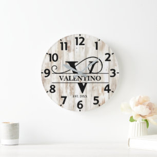 Monogramm für die Lebensdauer von rustikalen Betri Große Wanduhr