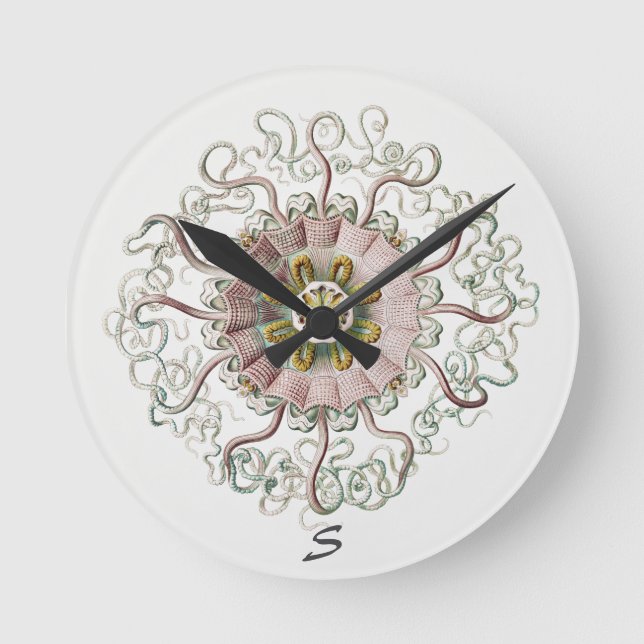 Monogramm für die Meeresfauna und -flora Runde Wanduhr (Vorderseite)