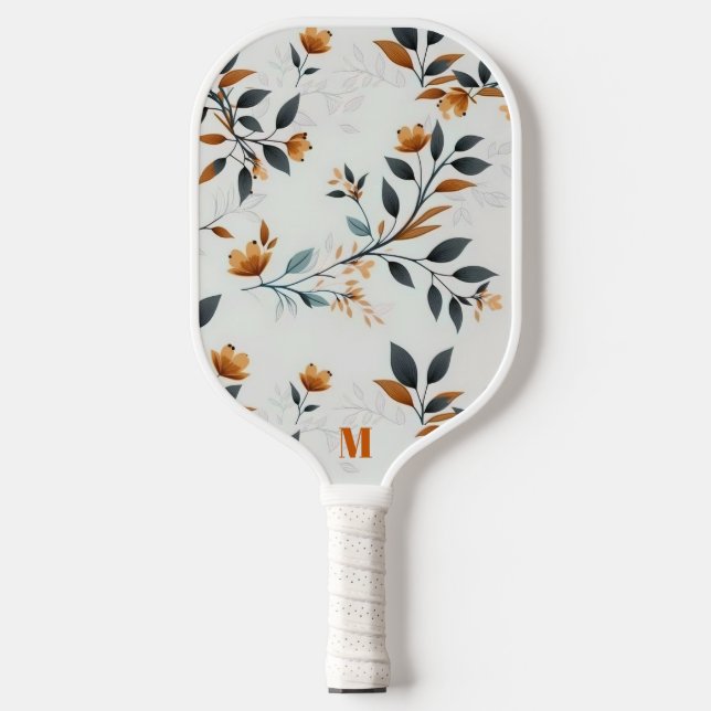 Monogramm für die Orange- und Weißfelderbe-Blume Pickleball Schläger (Vorderseite)