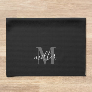Monogramm für die Personalisierte schwarze Familie Geschirrtuch