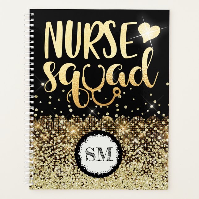Monogramm für die Pflege von Glitzer-Nurse-Squad Planer (Vorderseite)