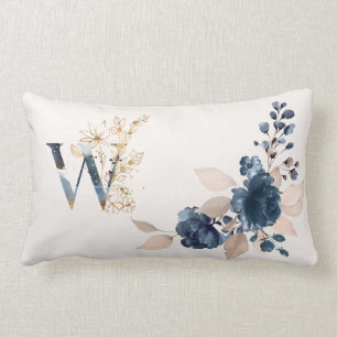 Monogramm für die Rose der Wasserfarbe Navy und G Lendenkissen