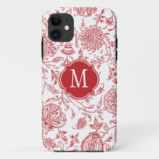Monogramm für die rote und weiße Blume Case-Mate iPhone Hülle (Rückseite)