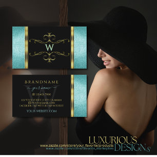 Monogramm für die Schwarz-Aquamarin-Glitzer-Goldde Visitenkarte