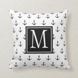 Monogramm für die schwarze und weiße Ankerhalterun Kissen
