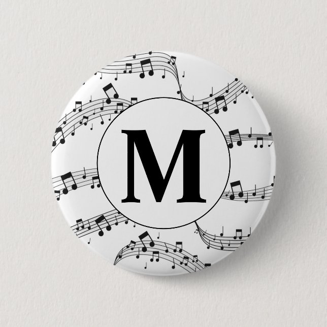 Monogramm für die Schwarzweiß-Musiknote Button (Vorderseite)