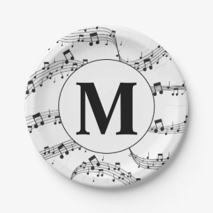 Monogramm für die Schwarzweiß-Musiknote Pappteller