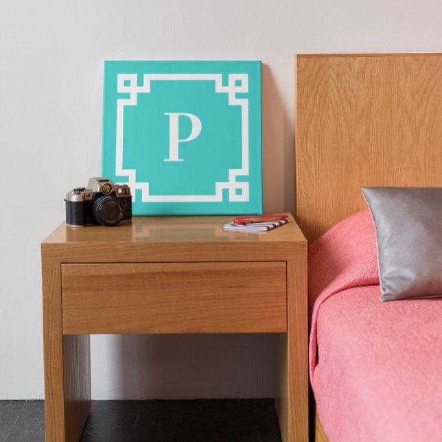 Monogramm für die türkisfarbene und die weiße grie leinwanddruck (Von Creator hochgeladen)