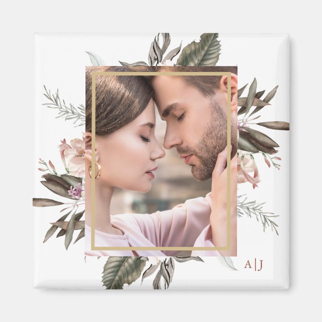 Monogramm für einfaches botanisches Gerahmtes Foto Magnet (Vorne)