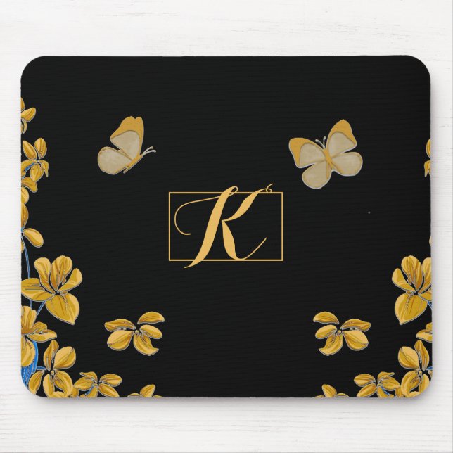 Monogramm für elegante Goldbarren und Blume Mousepad (Vorne)