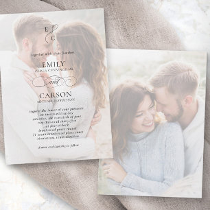 Monogramm für elegante Hochzeitvellum-Overlay-Foto Einladung