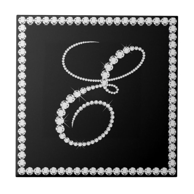Monogramm für elegante Letter E-Sparkling-Diamante Fliese (Vorderseite)