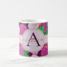 Monogramm für elegante Tropical Floral Gold Name