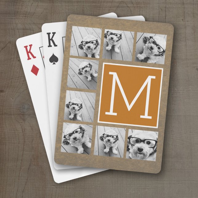 Monogramm für Fotolagen - Rustische Kraft und Oran Spielkarten (Personalized Playing Cards)