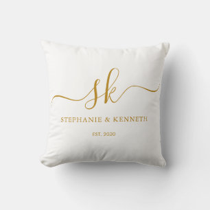 Monogramm für frisch Vermählte Gold Schrift Hochze Kissen