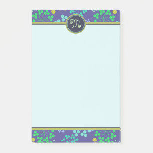 Monogramm für Funky Abstrakt Blue Floral Post-it Klebezettel