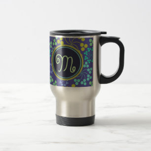 Monogramm für Funky Abstrakt Blue Floral Reisebecher