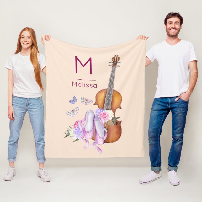Monogramm für Geige, Ballettschuhe und Schmetterli Fleecedecke (Beispiel)