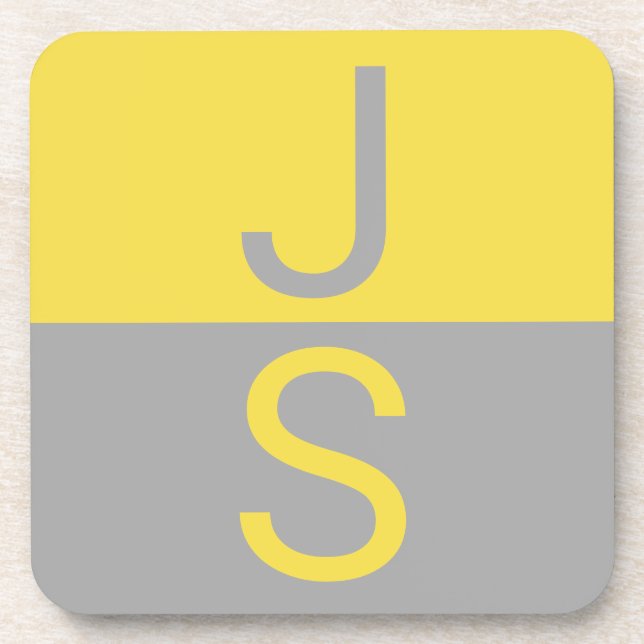 Monogramm für gelbe und graue moderne Initialen Getränkeuntersetzer (Vorderseite)