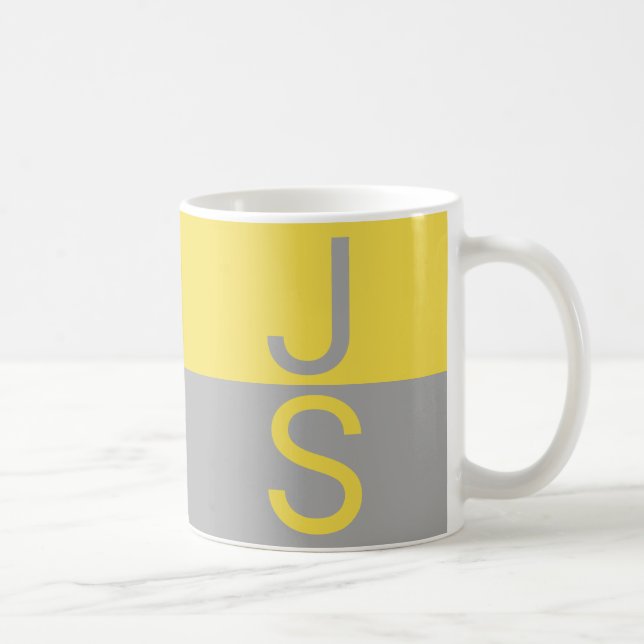 Monogramm für gelbe und graue moderne Initialen Kaffeetasse (Rechts)