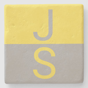 Monogramm für gelbe und graue moderne Initialen Steinuntersetzer
