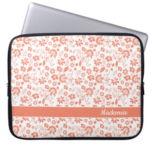 Monogramm für Girly Coral Peach Tropical Blume Laptopschutzhülle