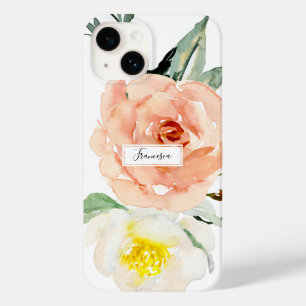 Monogramm für Girly Floral Watercolor Coral Blume Case-Mate iPhone 14 Hülle