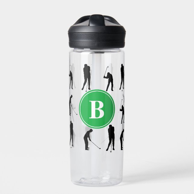 Monogramm für Golfer-Silhouetten Trinkflasche (Vorderseite)