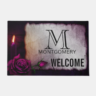 Monogramm für gotische Rose, Kerze und Pergament Fußmatte