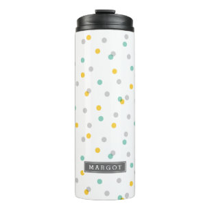 Monogramm für graue Aqua und gelbe Konfetti-Dots Thermosbecher
