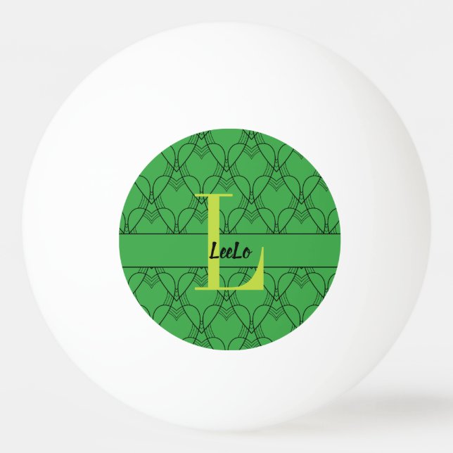 Monogramm für grüne Herzen und Name benutzerdefini Tischtennisball (Vorderseite)