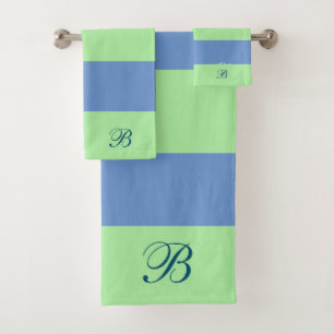 Monogramm für grüne und blaue Streifen Badhandtuch Set